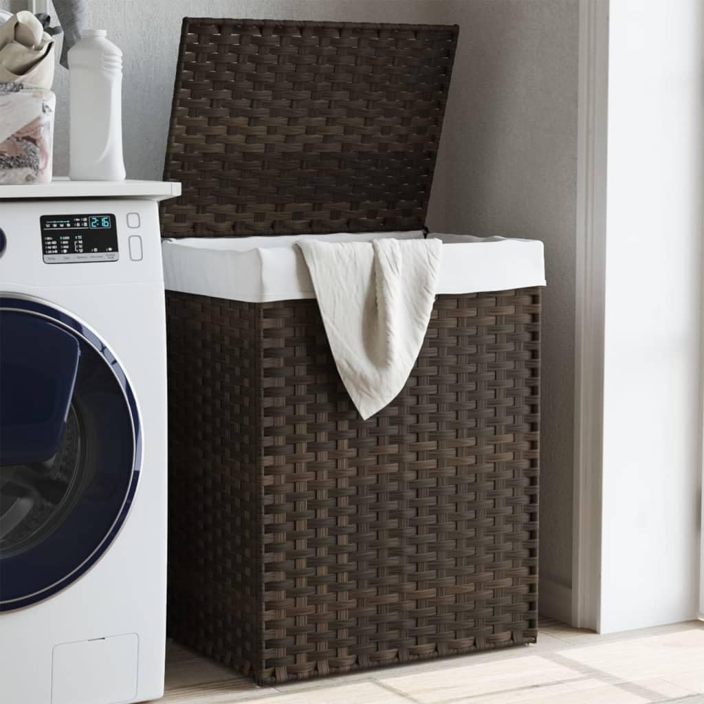 Kosz na pranie z pokrywką 46x33x60 cm Poly Rattan ciemnobrązowy