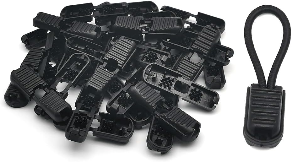 30 Pack Zipper Pull Tabs Cord End Tips Shoelace End Tips Cord Lock Clips for Paracord Drawstrings Backpack Quick No Tied Shoelace Running Shoe Parachute Lanyard Loops (Black)