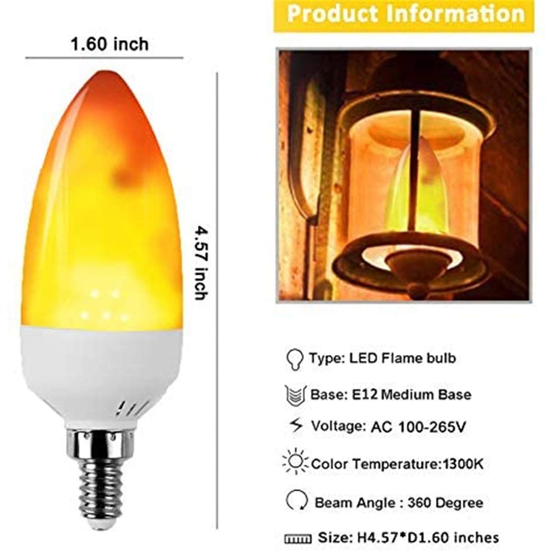 Lampadina A Effetto Fiamma A LED E12 Lampada A Candelabro con Simulazione di Fiamma A LED E12 Lampada A Candeliere 1300K Adatta per Decorazioni per Esterni/Casa/Feste (4 Pezzi),E14