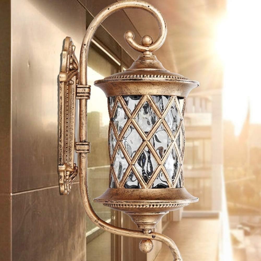 noxozoqm E27 European Retro Outdoor Wall Lantern Light, Wall Mounted Lighting Fixtures Decoration, Waterproof Road Garden(Large)