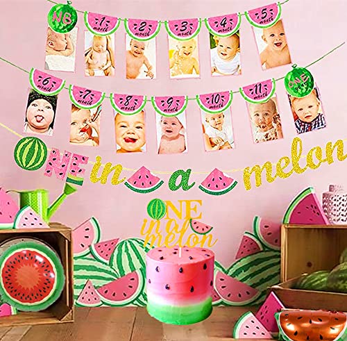 JeVenis One in a Melon Banner Watermelon First Birthday Decoration One in a Melon Cake Topper Watermelon 1st Birthday Banner Watermelon Monthly Photo Banner Supply