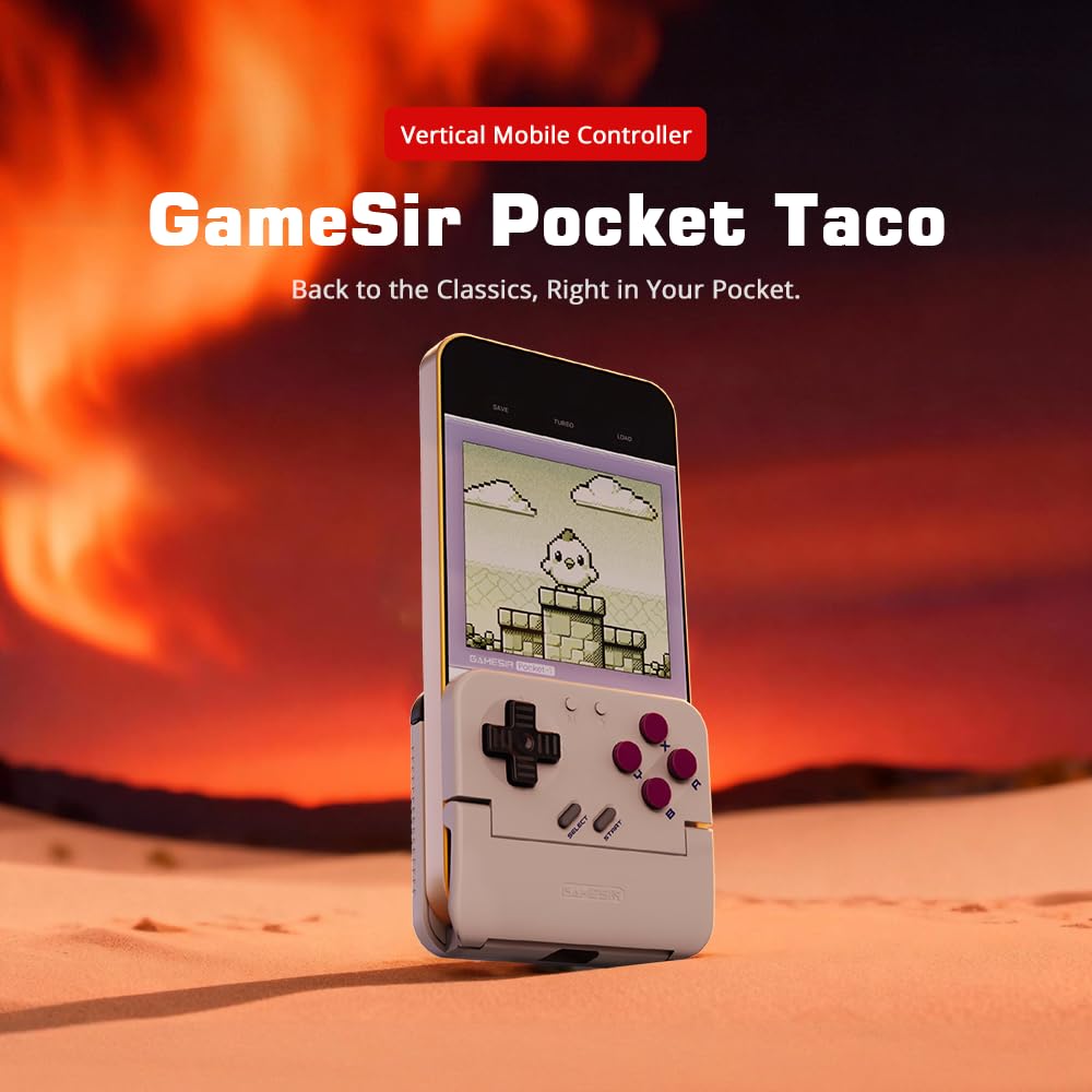 GameSir Pocket Taco Vertical Mobile Gaming Controller – Retro Arcade Bluetooth Gamepad for Android, Portableh Wireless Game Controller for phone, 600mAh Battery, Pass-Through Charging - White