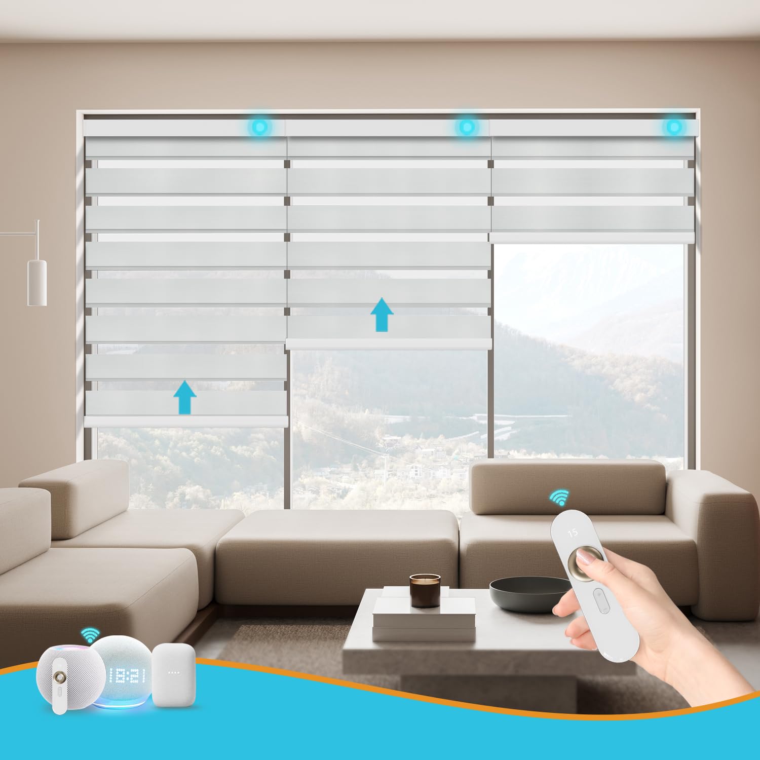 Motorized Zebra Blinds with Remote Smart Blind Work with Homekit Alexa SmartThings Electric Day and Night Shade Cordless Automatic Solar Powered Window Shade Customize(Classic White)