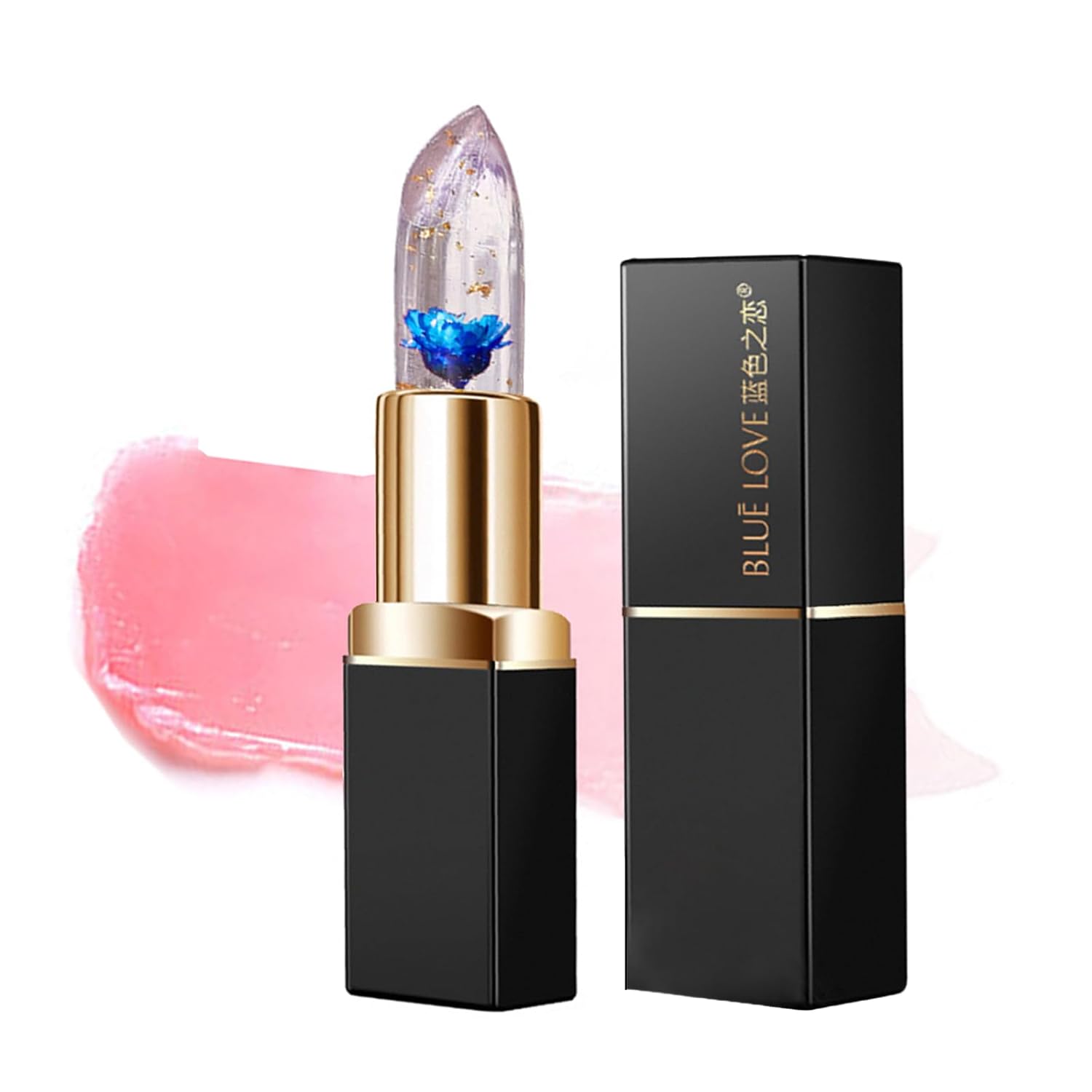BLUE LOVE Color Changing Flower Lipstick – Hydrating Jelly Lip Balm with Flower Inside, Long-Lasting Moisturizer & Nourishing Lip Gloss for a Beautiful, Customizable Look (Blue)