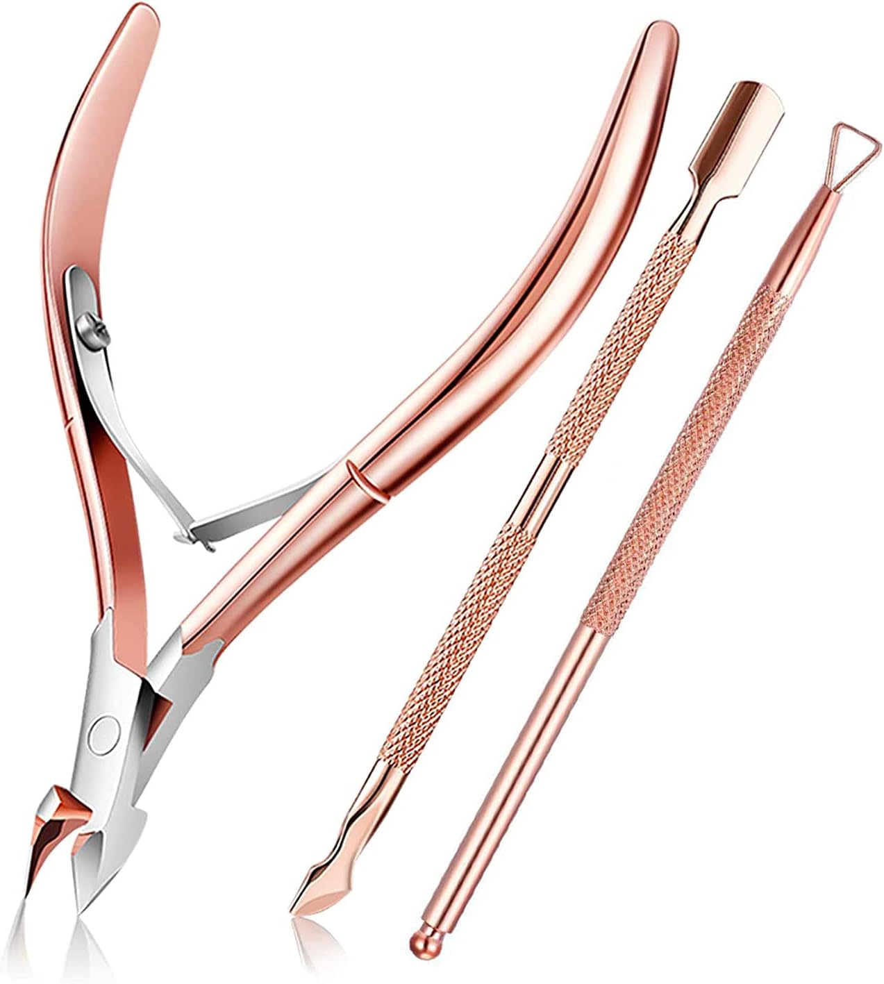 Cuticle Nippers and Cuticle Pusher, Cuticle Cutter Remover with Cuticle Scissors for Dead Skin - Durable Manicure Tools and Cuticle Clippers- Stainless Steel (Pink)