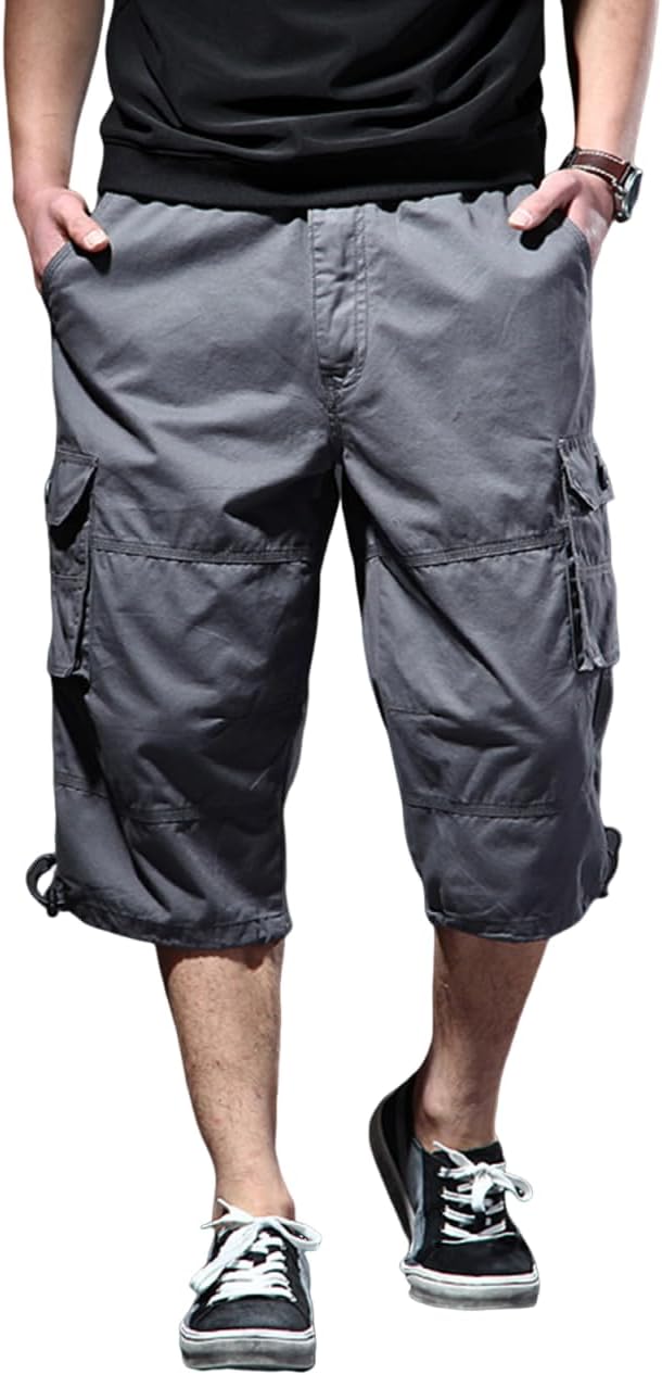 WENKOMG1 Mens Cargo Shorts Multi Pockets Below Knee Tactical Shorts Baggy Style Summer Casual Outdoor Pants