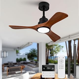 36 Inch Ceiling Fans with Lights and Remote, Soild Wood Blade, 3 Blade Ceiling Fan with Light, Dimmable, Reversible DC Motor, Memory Function, Ventilador de Techo, Outdoor Ceiling Fan for Patio