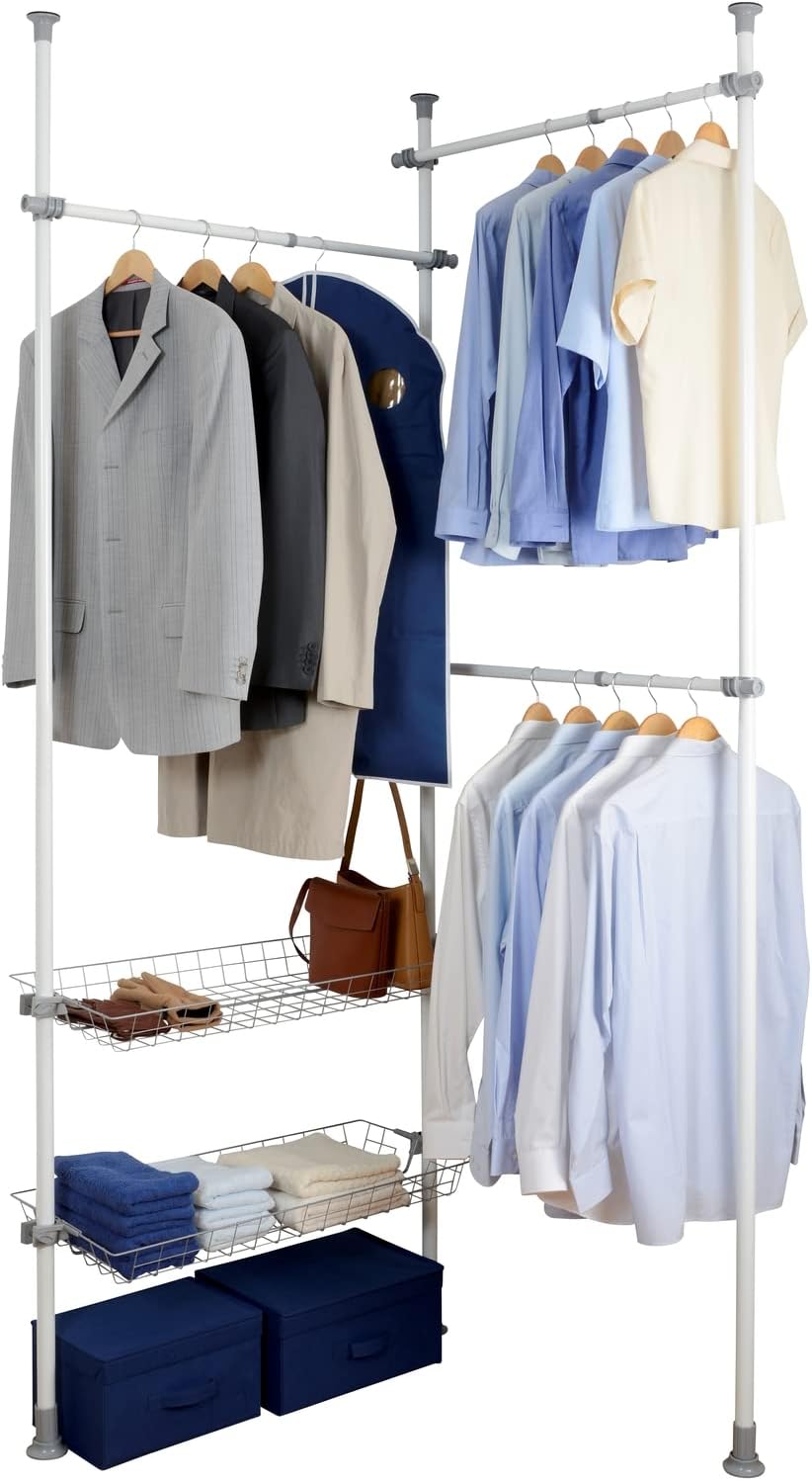 WENKO Adjustable Steel Clothes Rack, White, 64.6-84.7 x 65-118.1 x 15