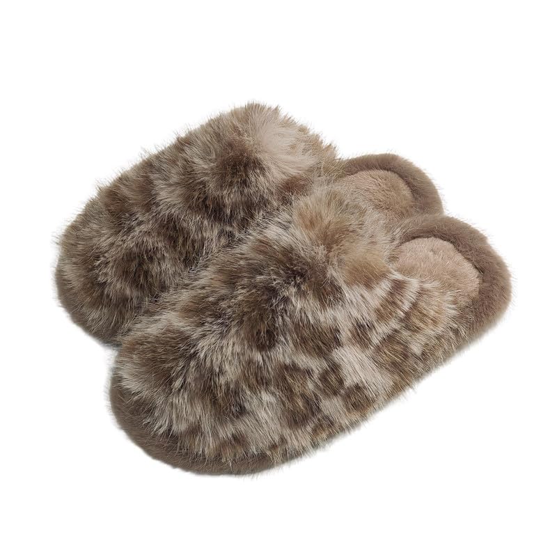 Fuzzy Leopard Print Slippers - Cozy House Shoes for Women, Soft Plush Indoor/Outdoor Winter Slides, Comfortable Non-Slip Warm Home Shoes, Trendy Animal Print Fashion