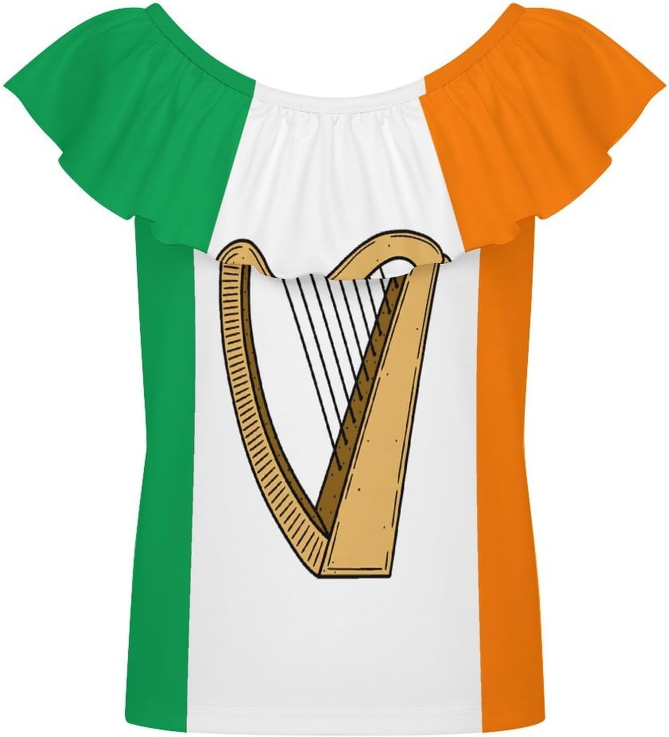 Irish Flag Ireland Harp Girls T-Shirts Top Ruffle Short Sleeve Blouse Casual Graphic Tees