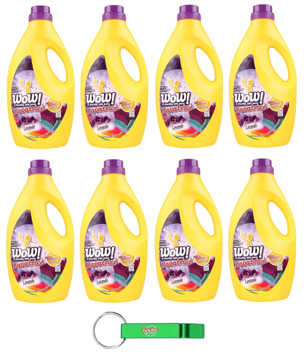 8 X WOW Detersivo Liquido Per Bucato – Detersivo Liquido Detersivo Detersivo Profumo di Lavanda 28 lavaggi – 1850 ml + Portachiavi Beni Culinari