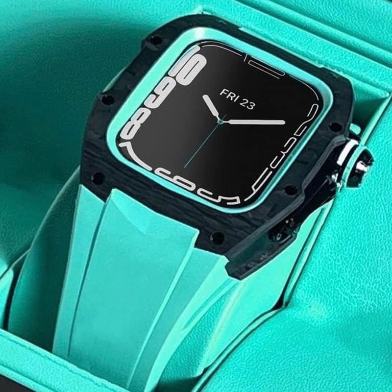 Carbon Fiber Luxury Case for Apple Watch Band 45mm Series 8 7 Stainless Steel for Iwatch Series 6 5 4 SE 44MM Modification Kit image 4