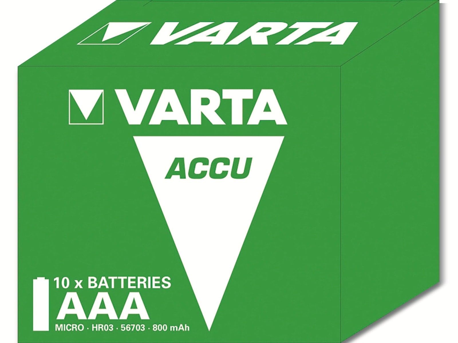 Varta 567031011111 - Pack de 10 Pilas Recargables AAA (800 mAh), Color Verde