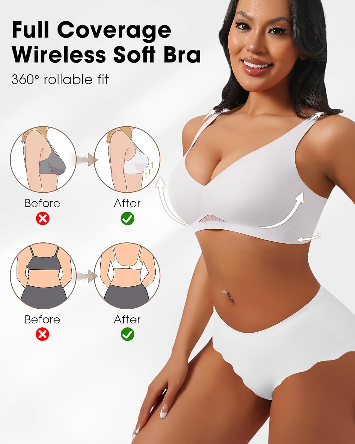 Push Up Bra for Women Seamless Wireless Comfort Support, Full Coverage Everyday T-Shirt Bra Plus Size Minimizer - Image 4