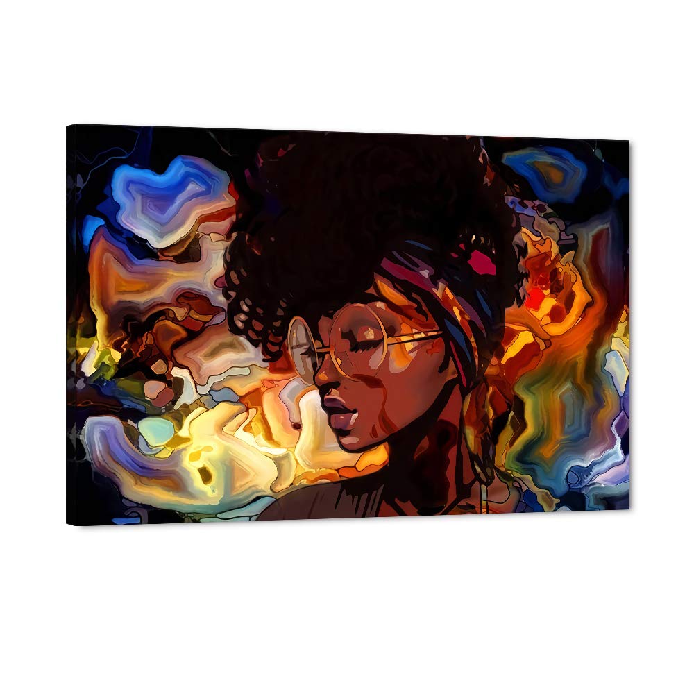 Yatsen BridgeGirl Canvas Wall Art African American Woman Poster Picture Stree Graffiti Style Abstract Artwork Modern House Decorations for Game Room Ready to Hang - 36x24 inch