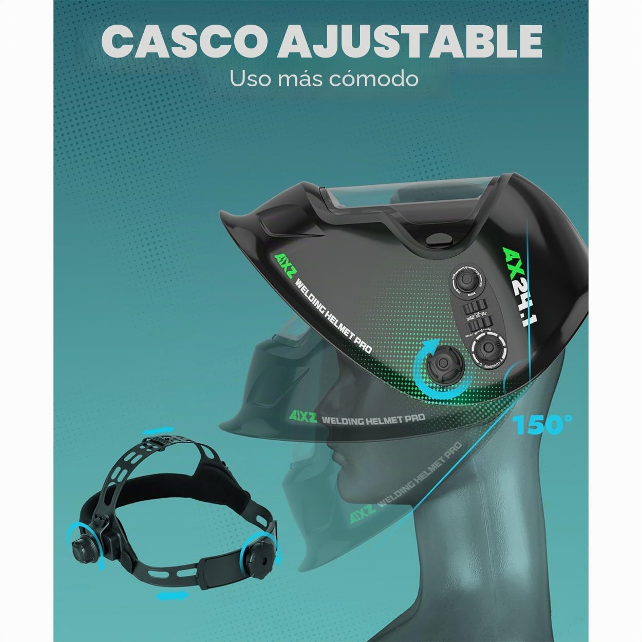 Casco de soldadura AIXZ True Color, clase óptica 1/1/1/2, campo de visión óptimo de 9,9 x 9,7 cm, oscurecimiento automático con 4 sensores de arco (4-5/5-9/9-13) para máscaras de soldadura MIG/TIG/MMA