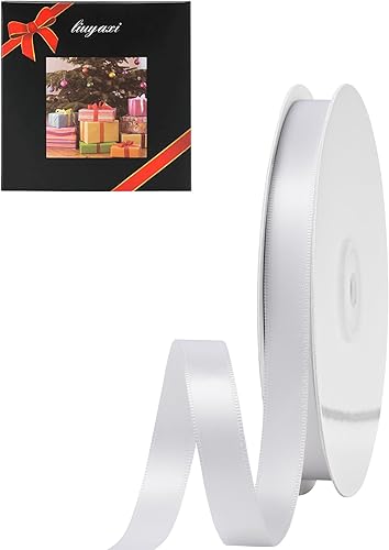 LIUYAXI Cinta de satén blanca, doble cara de 12 pulgada x continua de 25 yardas, perfecta para envolver regalos, lazos, ramos, bodas, manualidades y