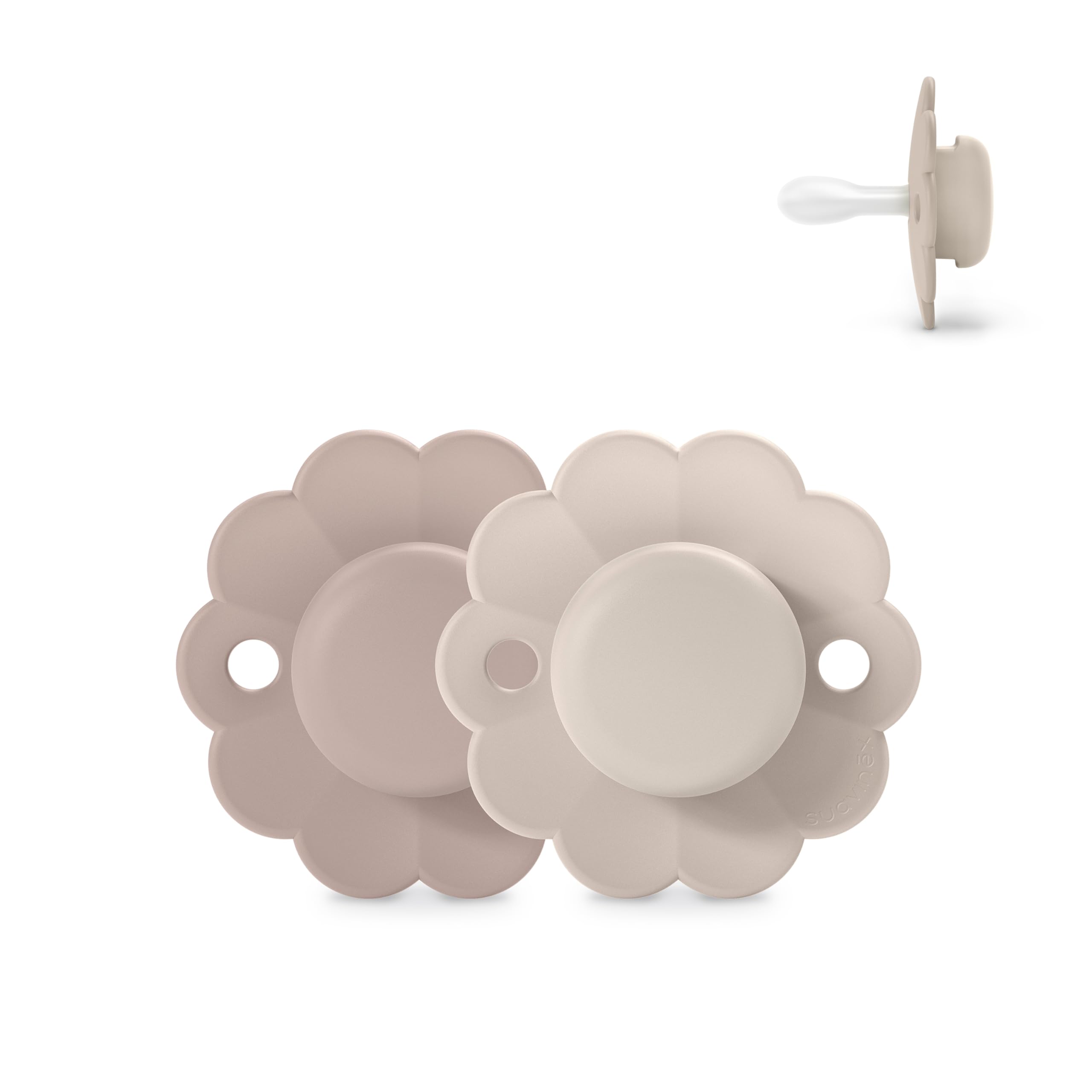 Suavinex Wonder Baby Pacifier, SX Pro Silicone Nipple, Reversible, Non Irritating Shield Design, 2 Pk Pacifiers 0-6 Months, Made in Europe, Mauve/Chalk