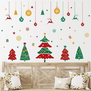 Christmas Window Stickers Christmas Tree Snowflake Wall Decals Removable Wall Stickers for Christmas Decorations