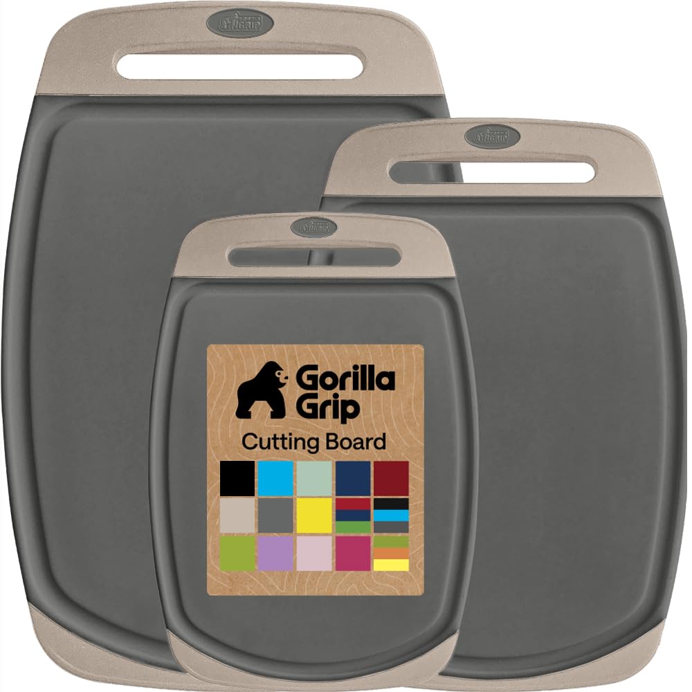 GORILLA GRIP BPA-Free Reversible Cutting Board, Set of 3, Gray Almond