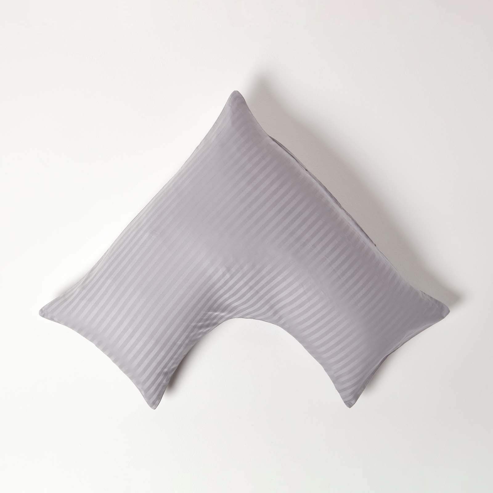 Homescapes Grey Pure Egyptian Cotton V-Shape Pillowcase 330 Tc 500 Thread Count Percale Equivalent Satin Stripe Pillow Case For Nursing Pregnancy And Elderly