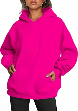 Womens Oversized Hoodies Fleece Sweatshirts Fall Fashion Pullover Sweaters Winter Clothes Rose Red XL