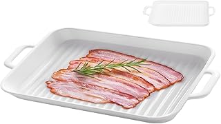 Ceramic Grill Pan, Casserole Dish for Oven, Porcelain Baking Dishes for Oven, 9.5"L x 5.9"W x 1.2"H Versatile Square Ceramic Baking Dish (White)