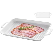 Microwave Bacon Cooker, Upgraded Large Microwave Bacon Tray - White Square Bacon Pan with Handle, Multi-Functional, 9.5"L x 5.9"W x 1.2"H Bacon Cooker for Microwave Oven