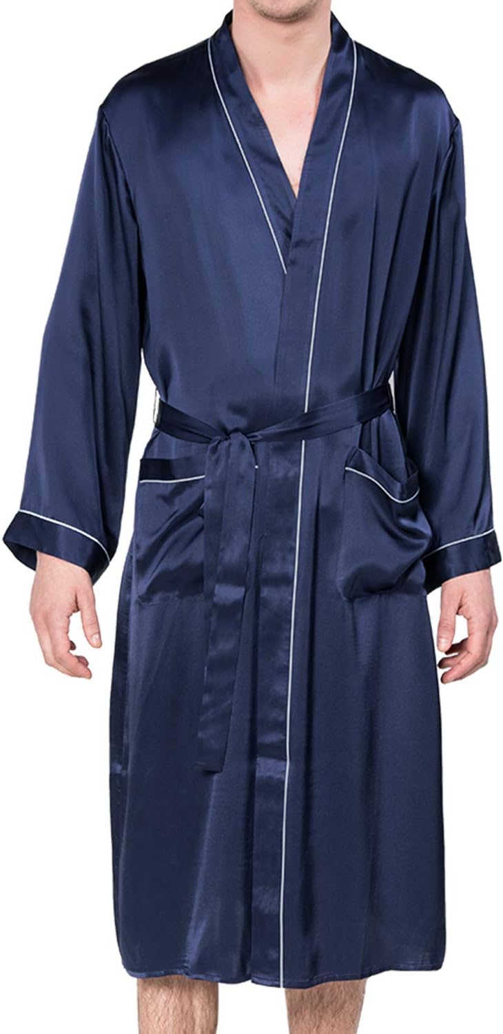 COLD POSH 19MM Mulberry Silk Robe Men Lightweight Kimono Long Bathrobe for Mens Summer Pajamas Set
