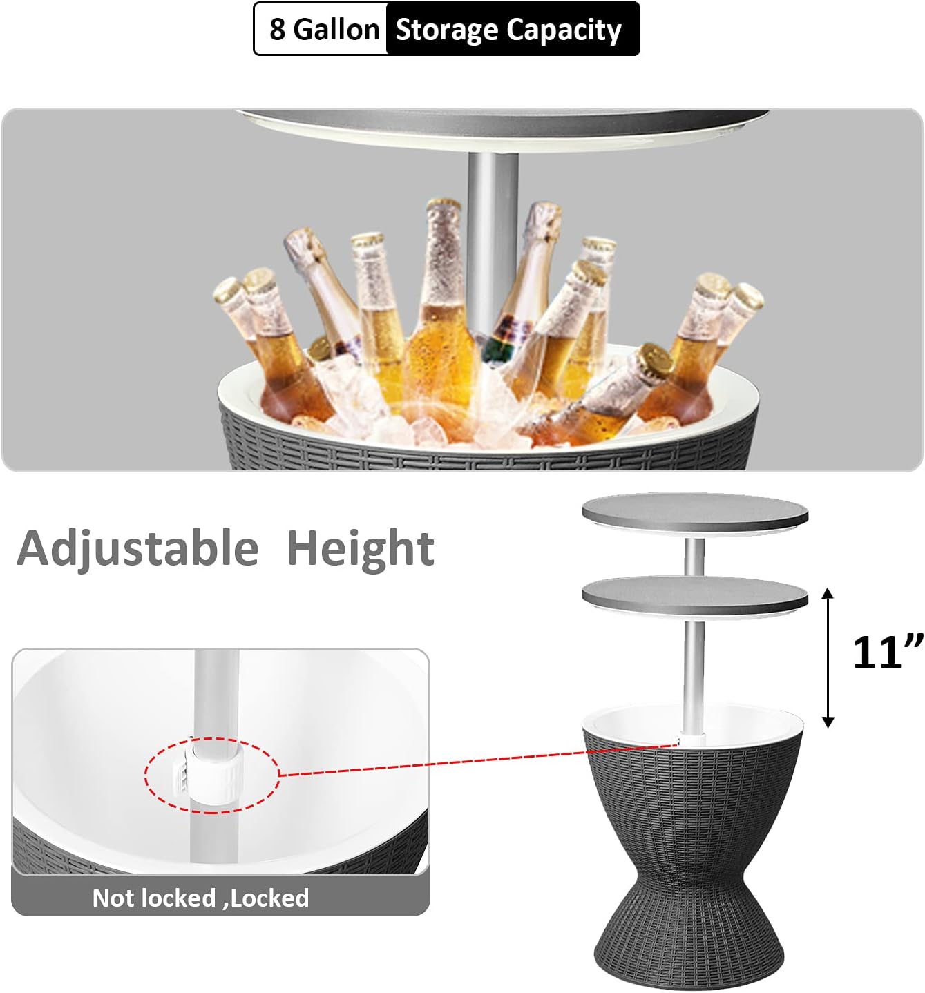 DOIT Height Adjustable Cool Bar Outdoor Patio Table,All-Weather Cool Wicker Bar Table with Ice Bucket for Party, Pool, Deck, Beach (Black, Modern)… : Everything Else