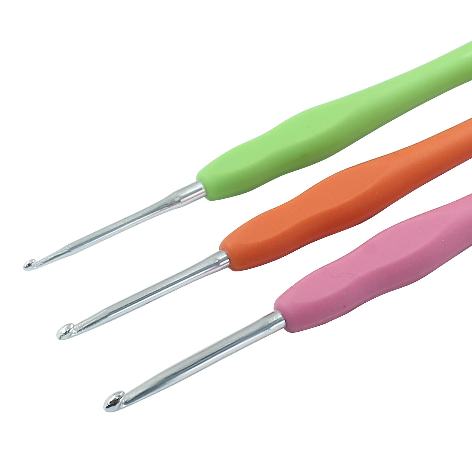 suiwotin Juego de 3 ganchos de ganchillo de 2 mm/2,5 mm/3 mm, juego de ganchos de ganchillo de aluminio, mango de goma, agujas de tejer ergonómicas para hilo, proyectos de manualidades