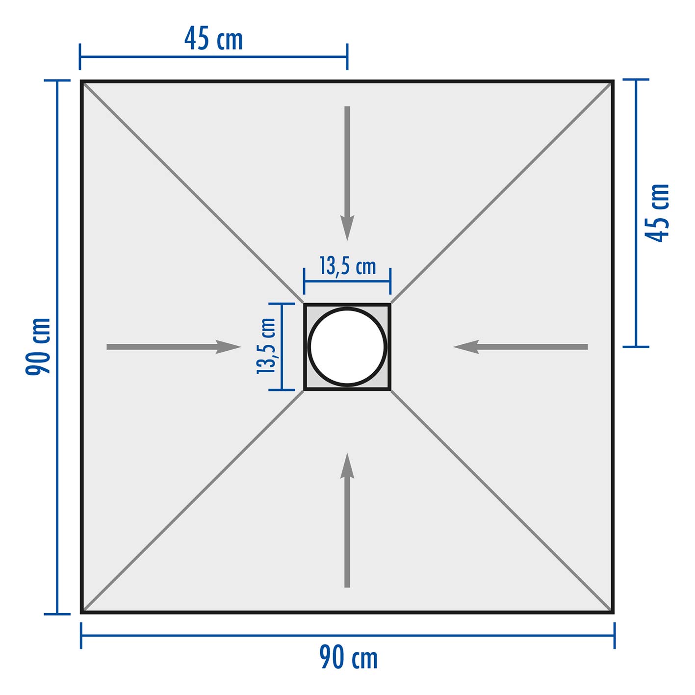 LUX ELEMENTS Piatto doccia impermeabile, pronto per piastrellare, TUB-MQ 900 LTUBE10101, grigio, 90 x 90 cm