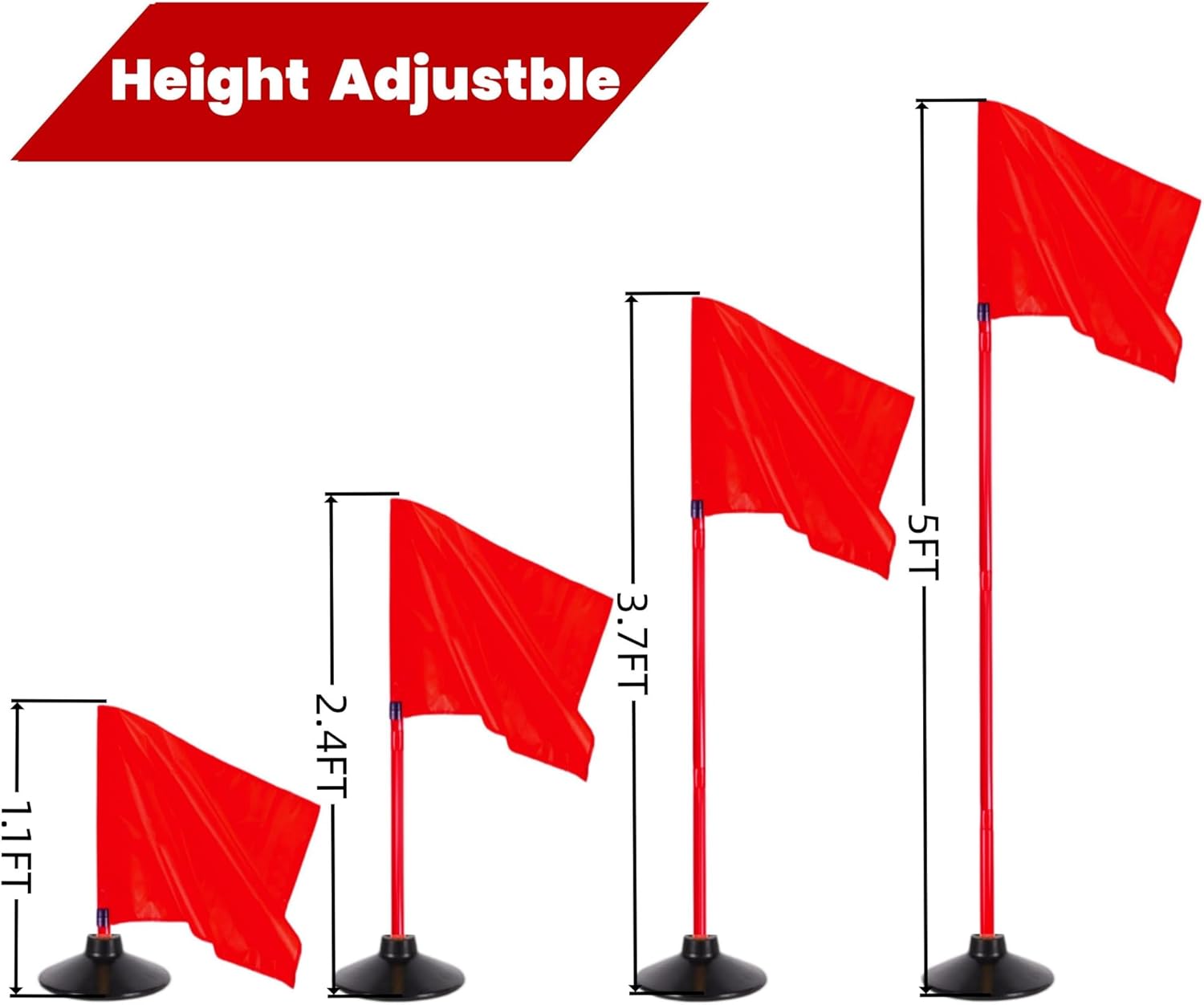 5FT Corner Flags for Soccer Field Set of 4 with Round Rubber Bases & Storage Bag, Adjustable Speed and Agility Training Equipment/Poles(Red)