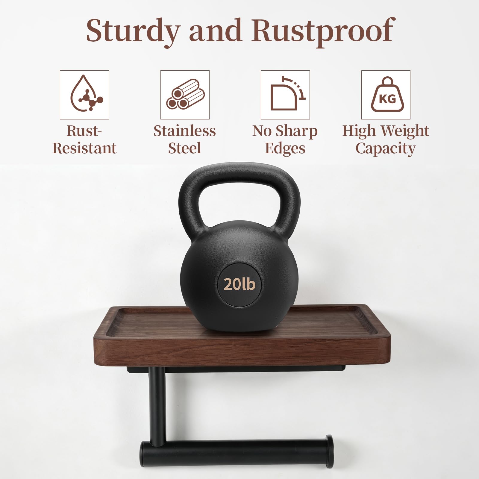Toilet Paper Holder with Walnut Wood Shelf, Adhesive and Wall Mounted — Amazon image 5