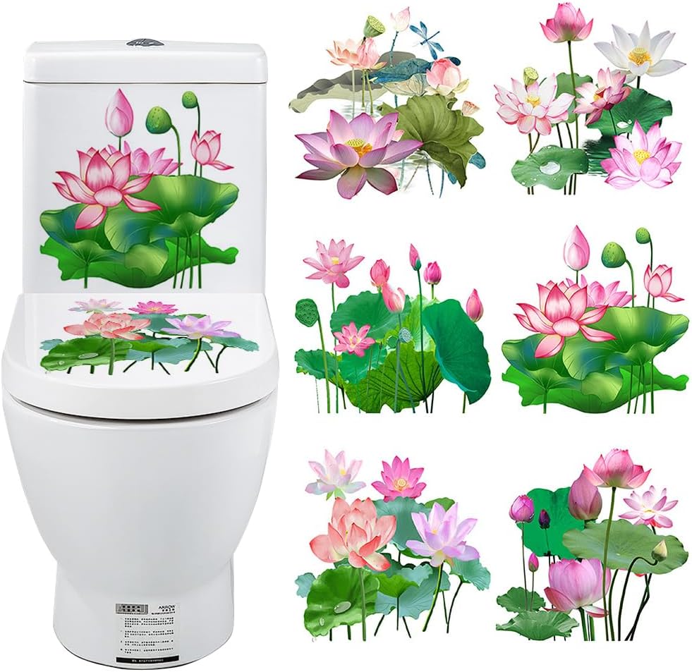 6PCS Pink Lotus Toilet Seat Stickers SelfAdhesive Lotus