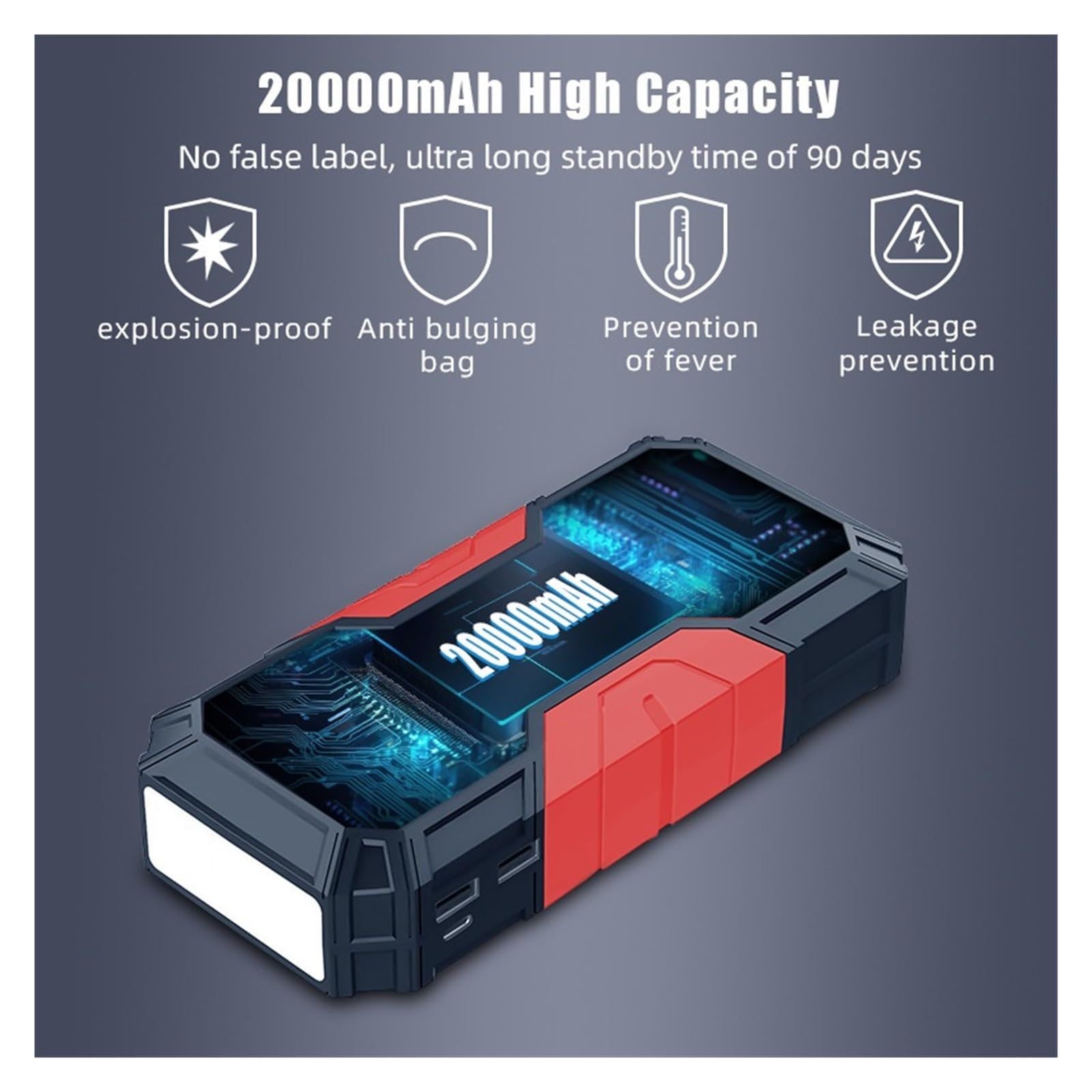 Draagbare auto-accu starter - 20000mAh 12V auto-accuversterker, lithium