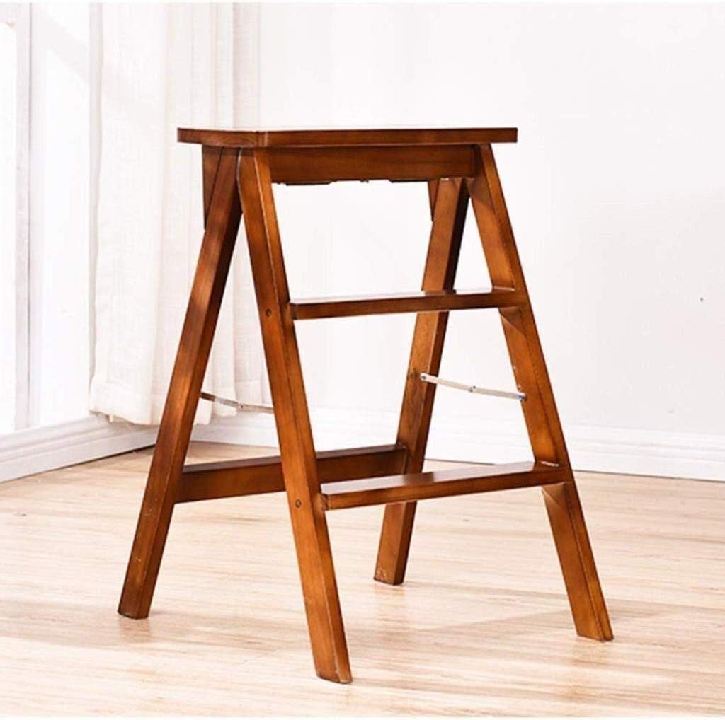 Tabouret échelle pliant 2 en 1 polyvalent couleur noix pour cuisine