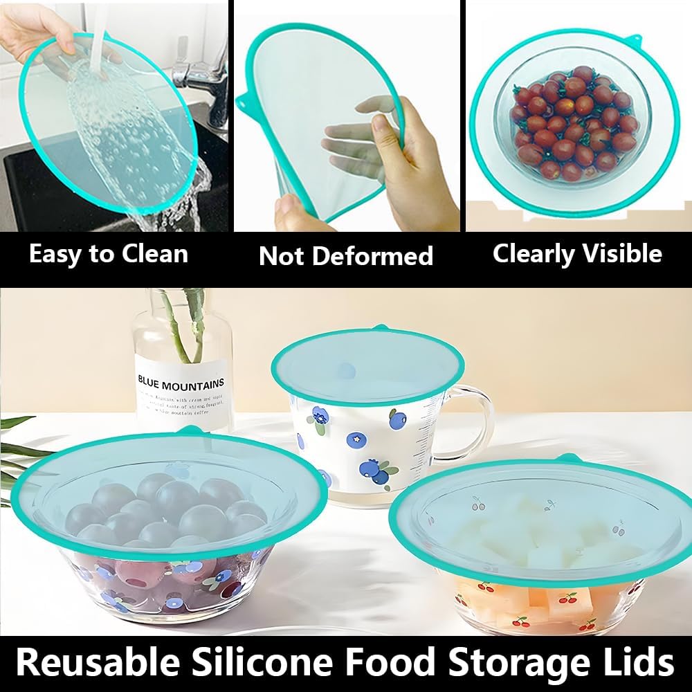 Coperchi in silicone per alimenti, riutilizzabili, per ciotole, barattoli, tazze, confezione da 4 coperchi rotondi per alimenti da cucina, compatibili con forno a microonde, lavabili in lavastoviglie