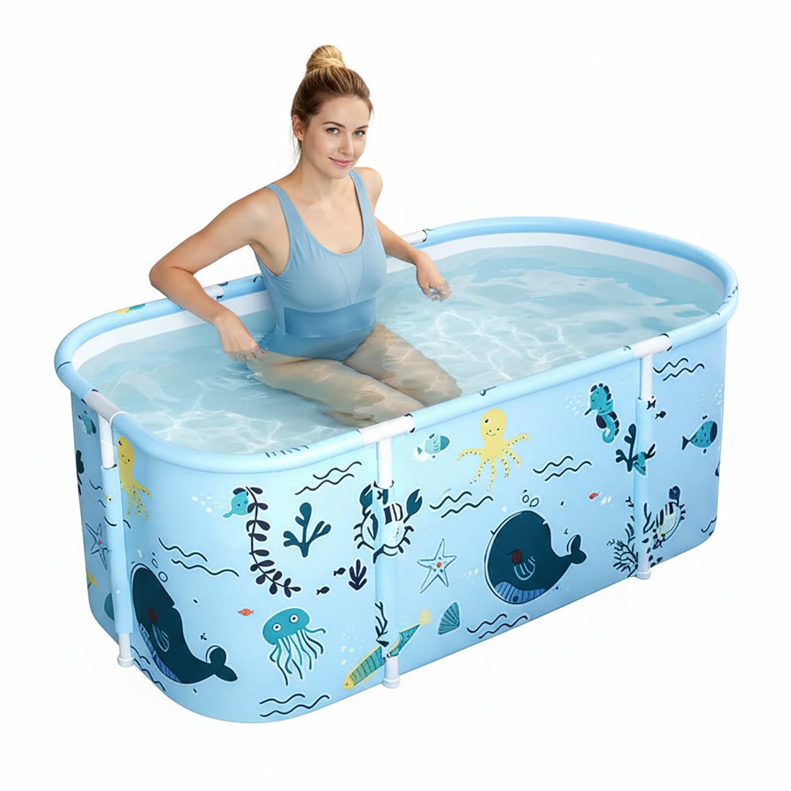 Portable Foldable Bathtub for Adults, Freestanding Soaking Tub for Ice Bath & Hot SPA Cold Plunge Therapy Recovery with Fast Drainage Space-Saving for Home Bathroom Shower