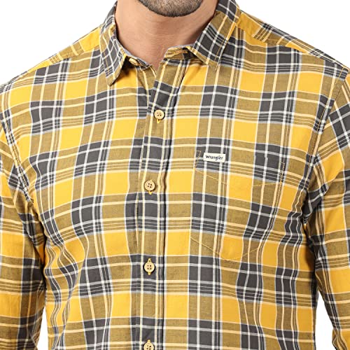 Image of Wrangler Men Light Mustard & Grey Checked Regular FiT-Shirt