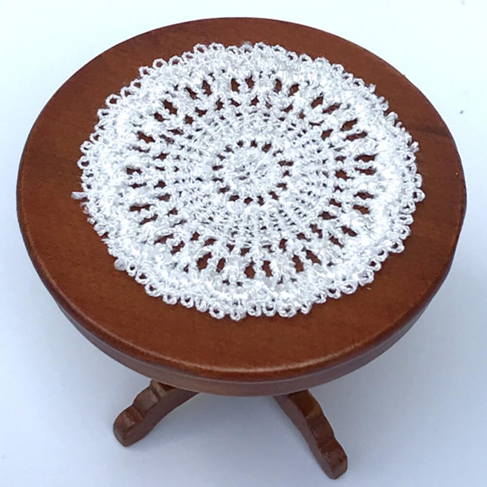 BESTonZON 6pcs Mini Lace Table Mat 1:12 Table Cover Doll House Lace Table Placemat Round Lace Crochet Doilies Miniature Tablecloth Coasters Dining Table Accessory for Kitchen