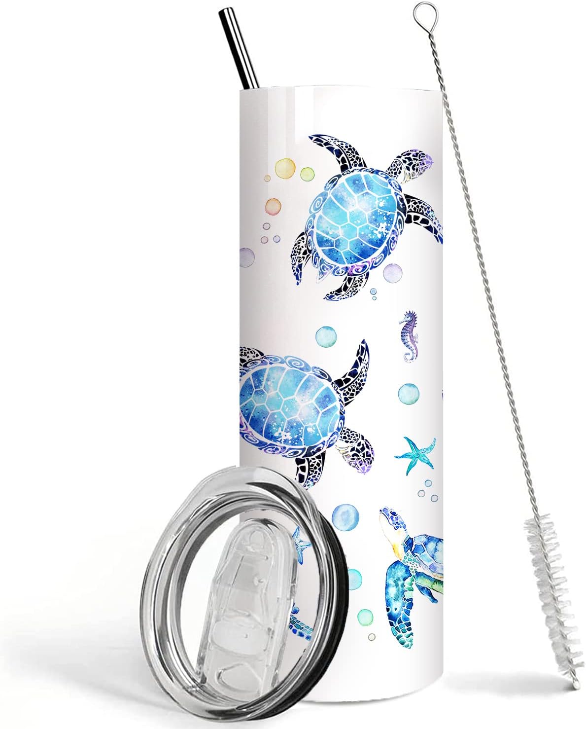 CeovfoiSea Turtle Tumbler with Lid and Straw,Double Wall Vacuum Stainless Steel 20 Oz Watercolor Ocean Turtle Cup, Water Bottle, Travel Coffee Mug,Hawaiian Sea Turtle,Sea Turtle Decor,Accessories