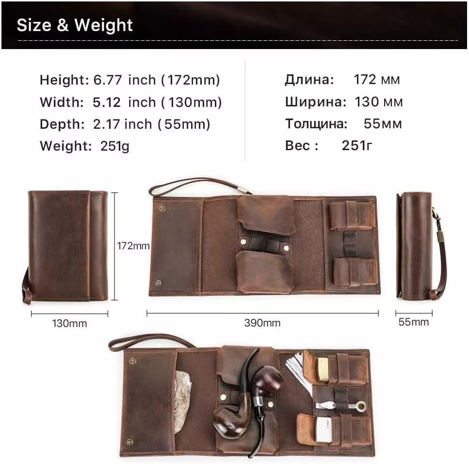 Cowhide Leather Pipes Bag Smoking Accessories Pipe Roll Pouch Tobacco Bag Case