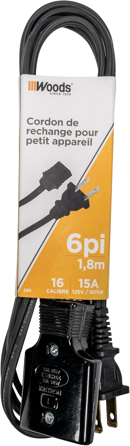 Woods 290 0290 HPN Appliance Cord, 16/2 Gauge, Black