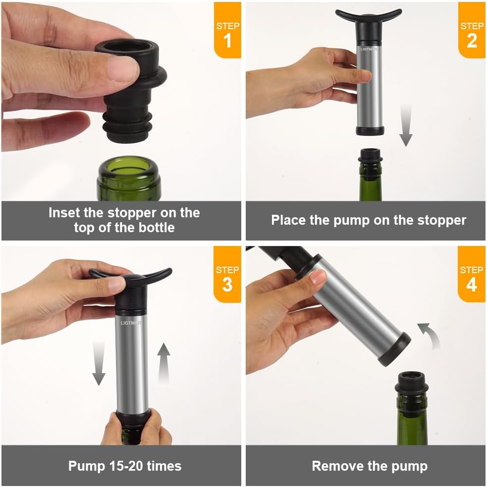 Wine Saver Pump with 6 Vacuum Wine Stoppers Wine Bottle Preserver