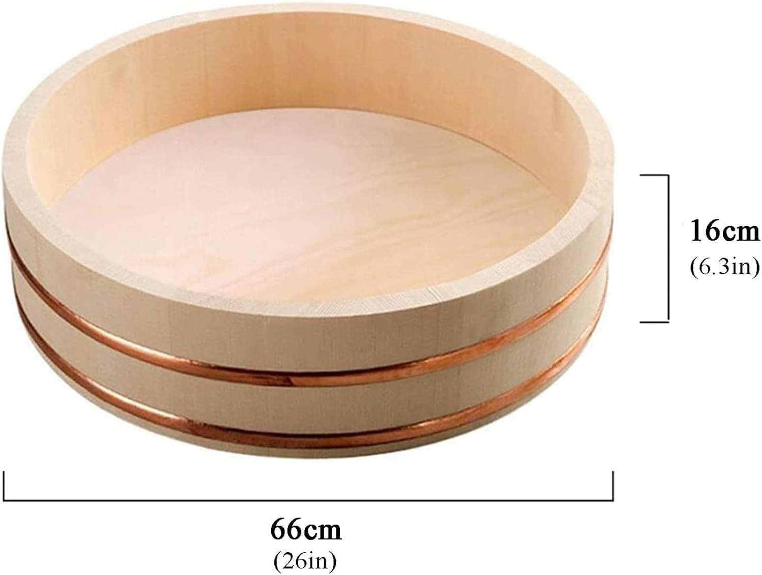 Large Wooden Hangiri Sushi Oke Rice Mixing Bowl Tub for Sushi Restaurant, 12 Size - Pine Wood(26.00 inch)