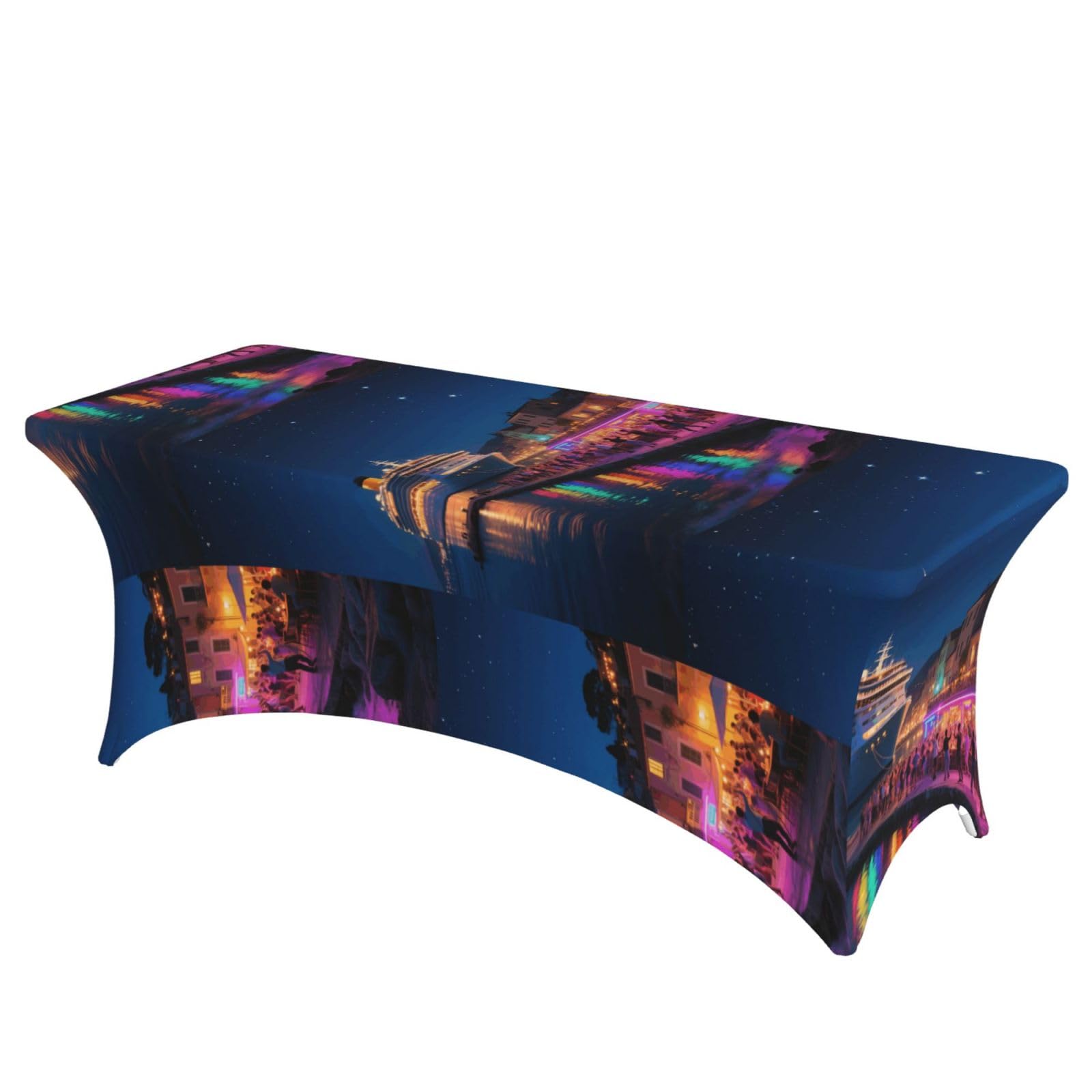 LMNGH Seaside Town Decorative Tablecloth Protector for Wedding, Banquet & Parties6FT Spandex Rectangle Tablecloths, Stretch Washable Table Cloth Wrinkle Free Patio Table Cover