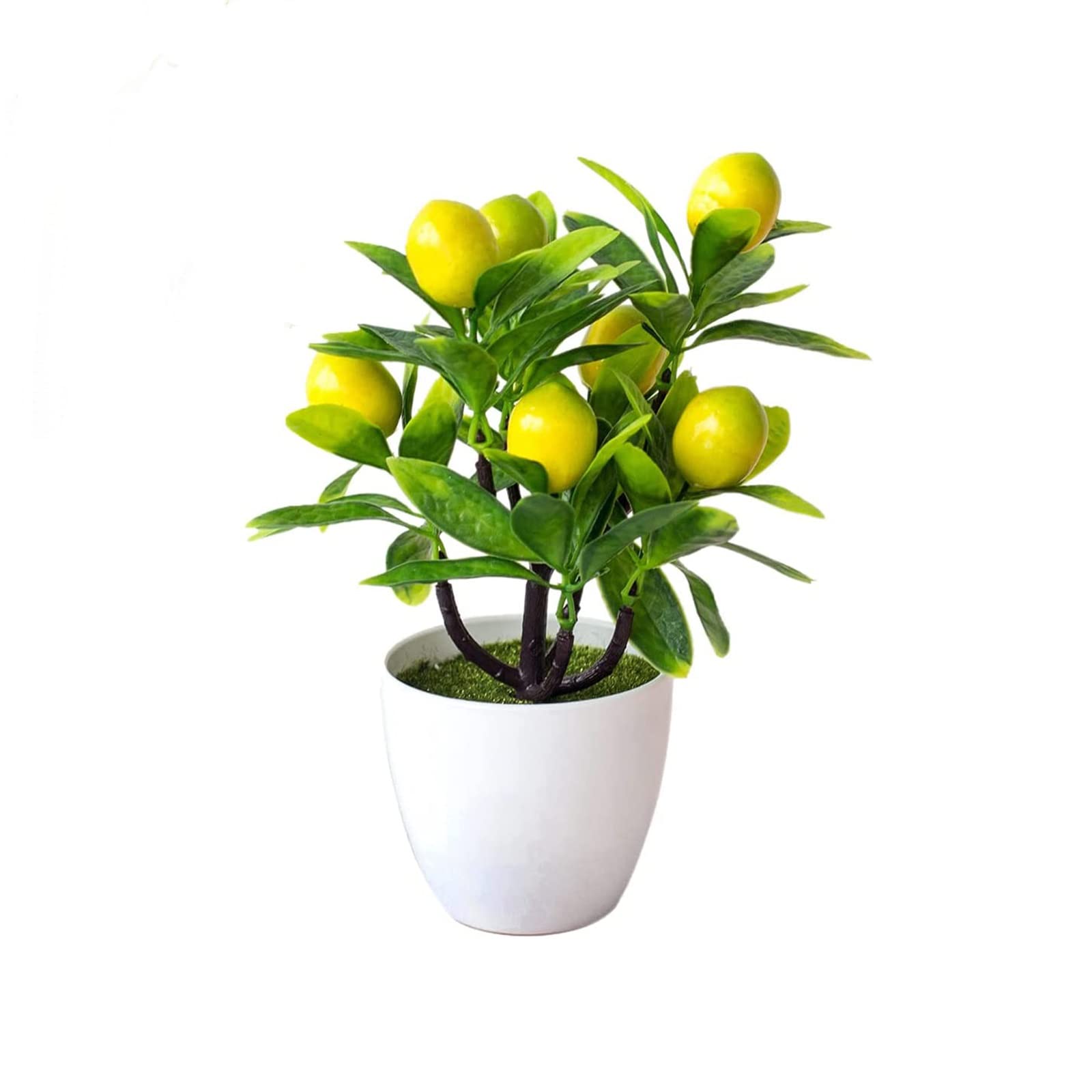 jaffiust9.45 inch Artificial Mini Potted Plants, Artificial Fruit Lemon Tree Bonsai Fake Greenery White Plastic Pot for Home Table Desk Office Bathroom Decor (Size : 1Pcs)
