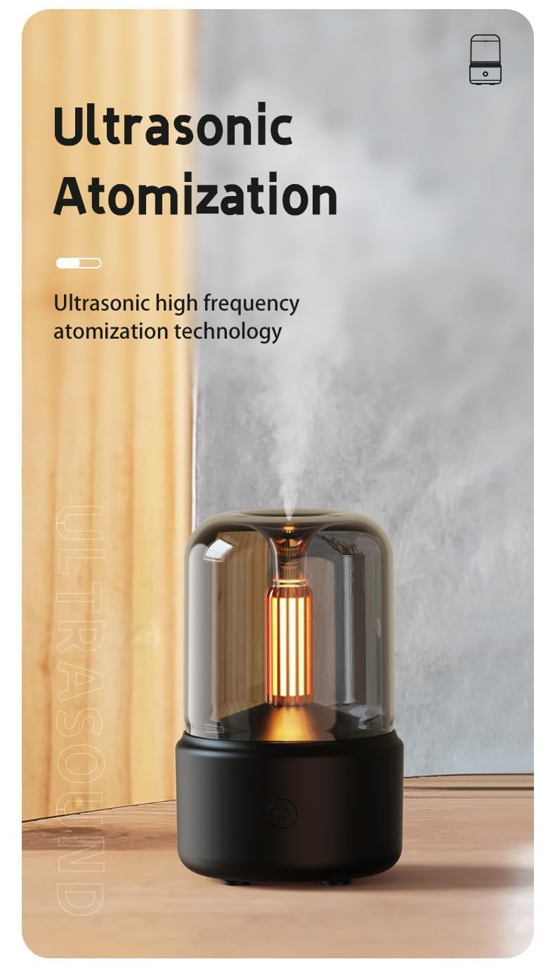 SCILLA 120ML Aroma Diffuser Flame Air Diffuser, Candlelight Humidifier, Portable Essential Oil Diffuser Noiseless Waterless Auto-Off Protection for Spa Home Yoga Office Bedroom(Black) - Image 2 thumbnail