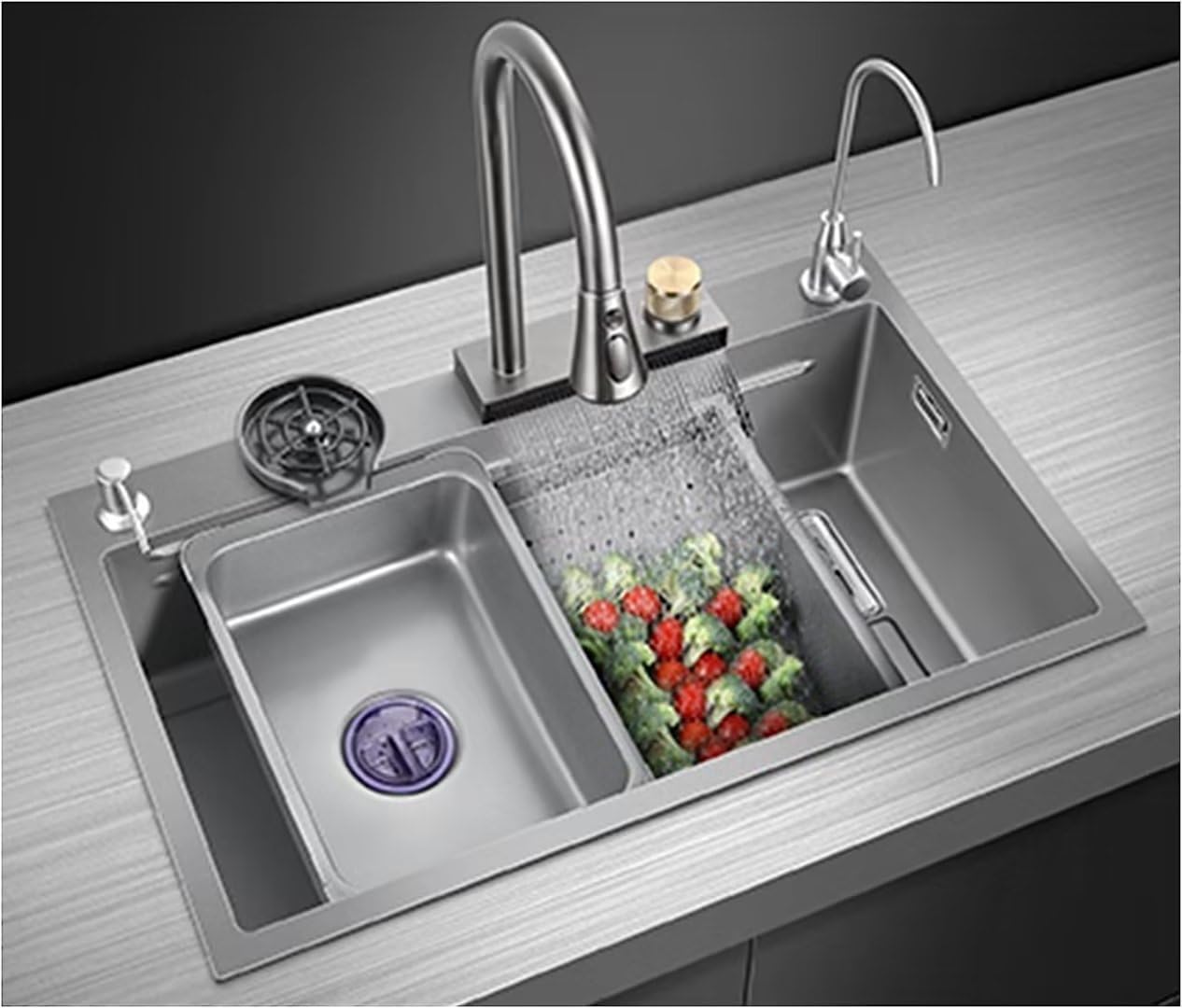 ウォーターフォールキッチンシンク ブラック ステンレススチール